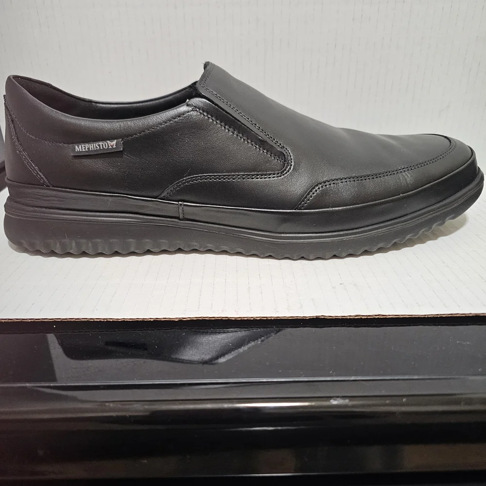 Men's Mephisto Air Jet Twain Black Leather Penny Loafers Sleek Slip-On Sz 13